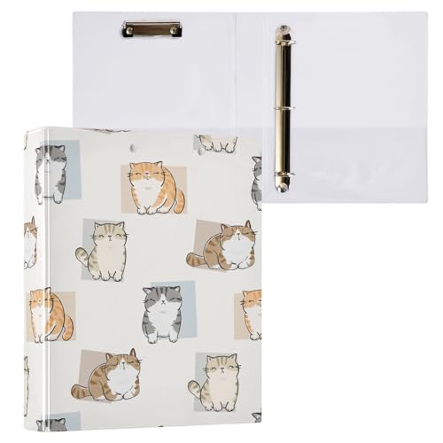 3,8 cm Ordner mit drei Ringen, niedliche Cartoon-Katzen, Beige, Ordner mit Taschen, 3 Löcher, Ordner für Schule, Büro, 2 Stück von ZZKKO