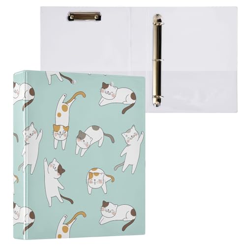 3,8 cm Ordner mit drei Ringen, niedliche Katze, grün, Pastellfarben, Kritzelmappe mit Taschen, 3 Löcher, Ordner für Schule, Büro, 2 Stück von ZZKKO