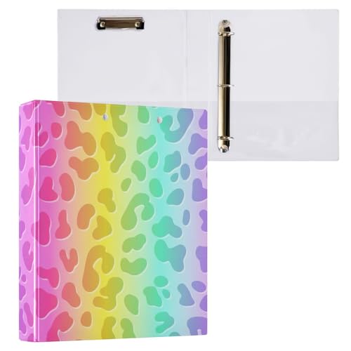 3,8 cm Ordner mit drei Ringen, niedlicher Regenbogen-Leopardenmuster, mit Taschen, 3 Löcher, Ordner für Schule, Büro, 2 Stück von ZZKKO