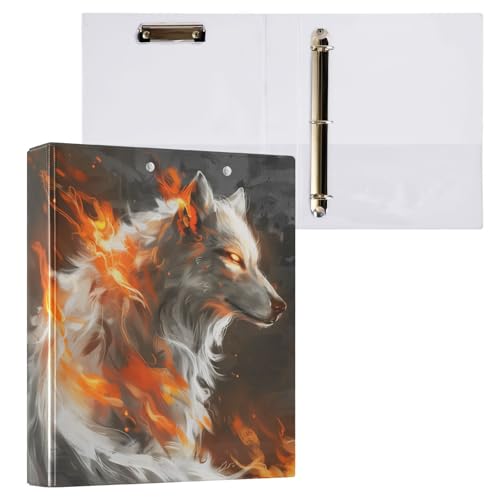 3,8 cm Ordner mit drei Ringen, weißer Wolf mit Feuerlöchern, mit Taschen, 3 Löcher, Ordner für Schule, Büro, 2 Stück von ZZKKO