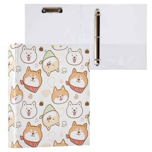 3,8 cm große Ordner mit drei Ringen, Cartoon, Shiba Inu Hundegesicht, Ordner mit Taschen, 3 Löcher, Ordner für Schule, Büro, 2 Stück von ZZKKO