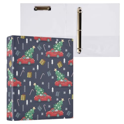 3,8 cm große Ordner mit drei Ringen, Retro-Auto-Weihnachtsbaum-Ordner mit Taschen, 3 Löcher, Ordner für Schule, Büro, 2 Stück von ZZKKO