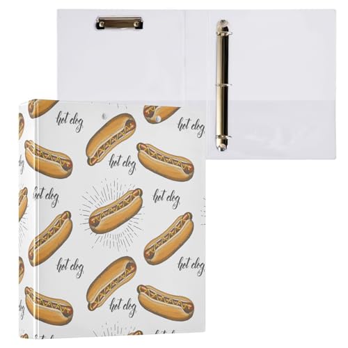 3,8 cm große Ordner mit drei Ringen, handgezeichneter Hot-Dog-Schriftzug mit Taschen, 3 Löcher, Ordner für Schule, Büro, 2 Stück von ZZKKO