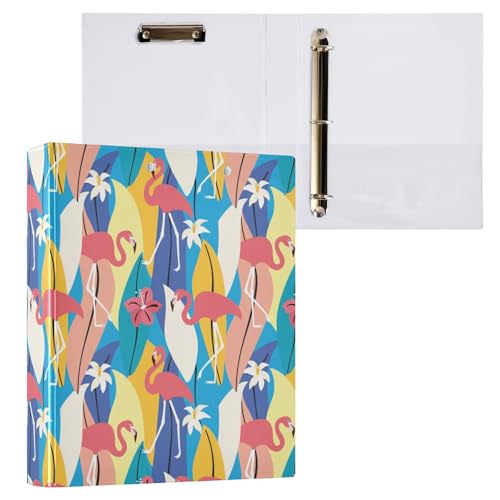 3-Ringbuch mit Flamingo-Motiv und tropischen Blättern, 3,8 cm, mit Klemmbrett-Taschen für Schule, 3-Loch-Büroordner, 1 Stück von ZZKKO