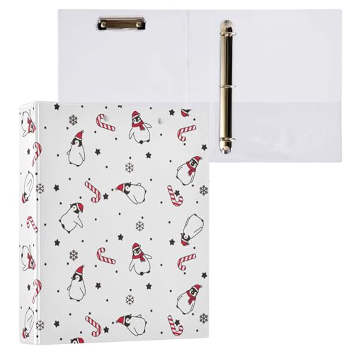 3-Ringbuch mit Pinguin-Weihnachtsmütze, 3,8 cm, mit Klemmbrett-Taschen für Schule, 3 Löcher, Büroordner, 1 Stück von ZZKKO