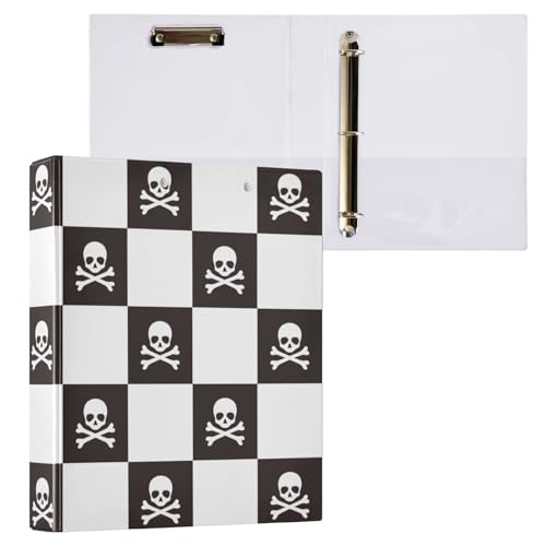 3-Ringbuch mit Totenkopf-Motiv, 3,8 cm, mit Klemmbrett-Taschen für Schule, 3 Löcher, Büroordner, 1 Stück von ZZKKO