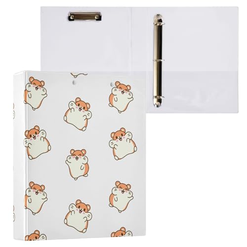 3-Ringbuch mit niedlichem Kawaii-Hamster, 3,8 cm, mit Klemmbrett-Taschen für Schule, 3 Löcher, Büroordner, 1 Stück von ZZKKO