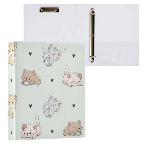 3-Ringbuch mit niedlichen Katzen, Kawaii-Kätzchen, 3,8 cm, mit Klemmbrett-Taschen für Schule, 3 Löcher, Büroordner, 1 Stück von ZZKKO