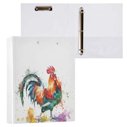 Angry Rooster Aquarell-Ordner mit 3 Ringen, 3,8 cm, mit Klemmbrett-Taschen für Schule, 3 Löcher, Büroordner, 1 Stück von ZZKKO