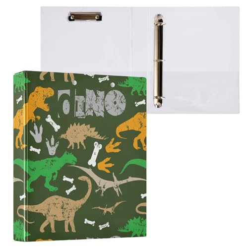 Bunter Dinosaurier-Grunge-Ordner mit 3 Ringen, 3,8 cm, mit Klemmbrett-Taschen für Schule, 3-Loch-Büroordner, 1 Stück von ZZKKO