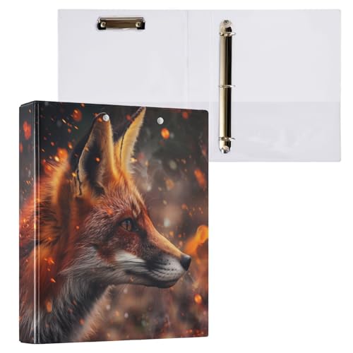 Fox with Fire 3-Ringbuch 3,8 cm mit Klemmbrett-Taschen für Schule, 3 Löcher, Büroordner, 1 Stück von ZZKKO