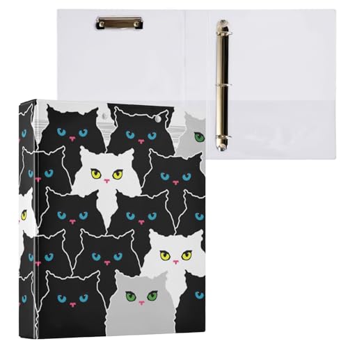 Funny Cats Doodle Ringbuch mit 3 Ringen, 3,8 cm, Klemmbrett-Taschen für Schule, 3-Loch-Büroordner, 1 Stück von ZZKKO