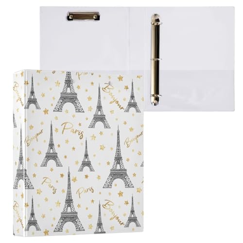 Paris Gold Stars Eiffelturm 3-Ringbuch 3,8 cm Ordner mit Klemmbrett-Taschen für Schule, 3-Loch-Büroordner, 1 Stück von ZZKKO