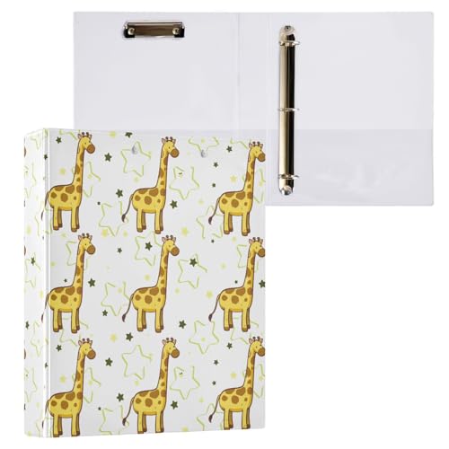 Ringbuch mit 3 Ringen, Giraffenmotiv, 3,8 cm, mit Klemmbrett-Taschen für Schule, 3 Löcher, Büroordner, 1 Stück von ZZKKO