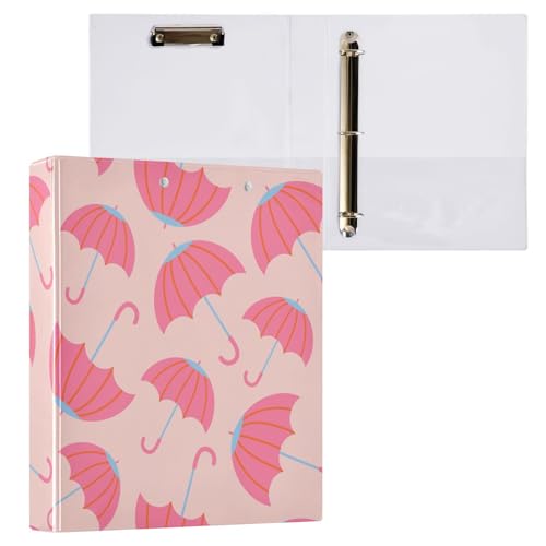 Umbrellas Cute Cartoon Pink 3-Ringbuch 3,8 cm Ordner mit Klemmbrett-Taschen für Schule, 3-Loch-Büro-Ordner, 1 Stück von ZZKKO