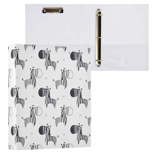Zebras 3-Ringbuch mit kindlichem Muster, 3,8 cm, mit Klemmbrett-Taschen für Schule, 3 Löcher, Büroordner, 1 Stück von ZZKKO