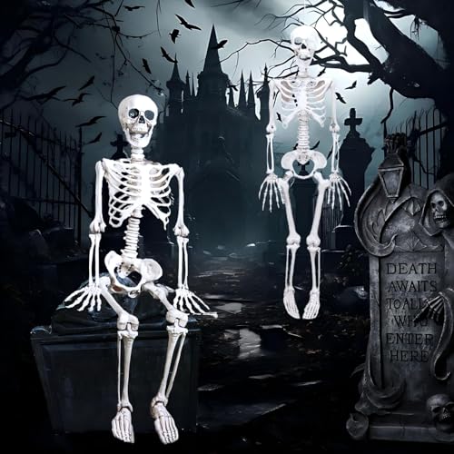 ZZQVIP 2 PCS Halloween Deko Set, 40 cm Bewegliches Skelett für Gruselige Halloween Dekoration, Hochwertiges Skelett für Halloween Deko Outdoor und Innen, Perfekt für Garten, Veranda, Party von ZZQVIP