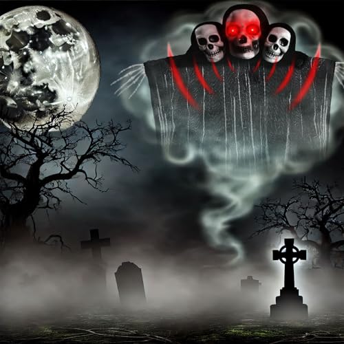 ZZQVIP Halloween Deko, Dreiköpfige leuchtende Geisterdekoration, Berühren Sie beleuchtete und Geräuscherzeugende Halloween-Horrordekorationen für den Innen- und Außenbereich, Halloween Deko Garten von ZZQVIP