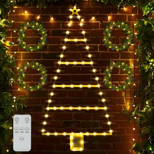 ZZQVIP LED Weihnachtsbaum Lichterkette, 8 Modi und Timer Batteriebetrieben Weihnachtsbeleuchtung Innen und Außen, Wasserdicht, 92.5 cm, Weihnachts Fensterdeko LED für Garten & Partys （Dreieck） von ZZQVIP