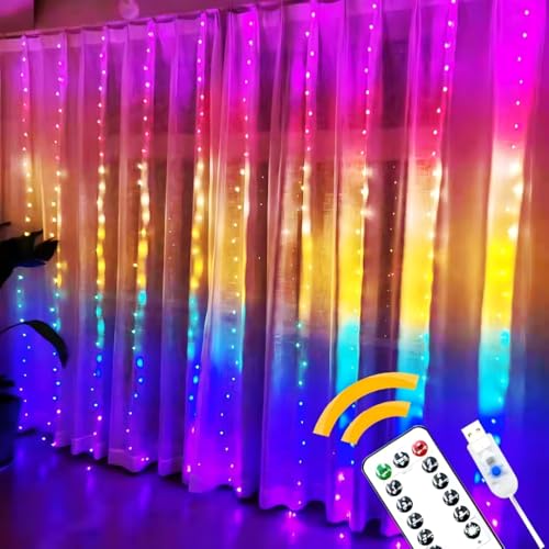 ZZQVIP Lichtervorhang 3m x 3m - 300 LED Lichterkette mit USB & Fernbedienung, 8 Modi für Innen & Außen mit Timer, Ideal für Weihnachten, Hochzeit, Party - Wasserdichte Lichterketten Vorhang von ZZQVIP