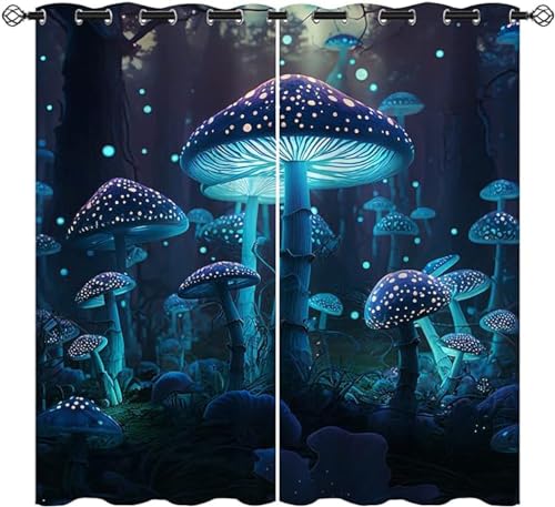 ZZTBQ Bunte Fantasy Pilz Vorhänge Blickdicht Castle Fairy Pilz Gardinen 2 Stück Verdunkelungsvorhänge Mit Ösen 264x240cm Für Jungen Mädchen Kinder Schlafzimmer von ZZTBQ