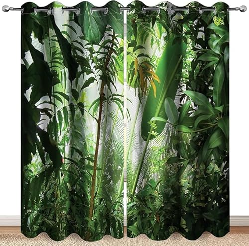 ZZTBQ Grün Tropisch Blätter Muster Kinder Blickdichte Vorhänge Dschungel Botanisch Pflanze 2 Stück Kinderzimmervorhänge Mit Ösen 100x140cm Für Jungen Mädchen Kinder Schlafzimmer von ZZTBQ