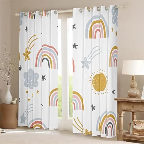 ZZTBQ Karikatur Regenbogen Kinder Blickdichte Vorhänge Regenbogen Sonne Stern 2 Stück Kinderzimmervorhänge Mit Ösen 100x140cm Für Jungen Mädchen Kinder Schlafzimmer von ZZTBQ