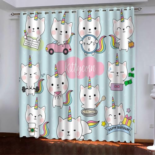 ZZTBQ Rosa Einhorn Katze Vorhänge Für Kinderzimmer Jungen Karikatur drucken Süß Tiere Unicorn Vorhänge Verdunkelungsvorhang 200x160cm Für Jungen Mädchen Kinder Schlafzimmer von ZZTBQ