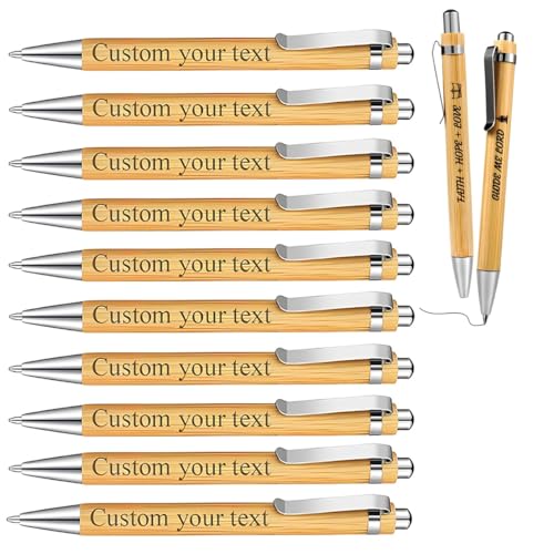 ZZTINGC Personalisierter Kugelschreiber Mit Individuellem Namen/Text/Logo, Personalisierter Business-Signierstift Aus Bambus For Schreiben Im Büro, Schwarzer Kugelschreiber(100pcs) von ZZTINGC