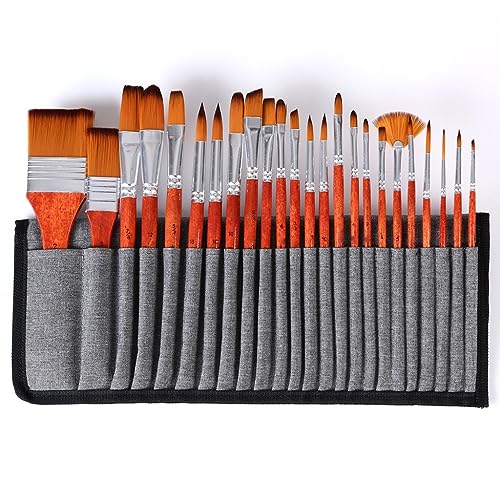 24 Stück Professionelle Flachkopf Nylon Pinsel Set Gouache Acryl Pinsel Set mit Leinwand Pinsel (D wie abgebildet) von ZZXGIUFJGIRUJGR