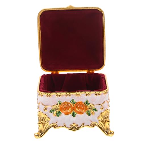 Box Emaille Schmuckschatulle Retro Dekor Schmuck Vintage Dekor Dekoratives Ohrringetui Ohrringe Ring Etui Schmuckaufbewahrungshalter Zinklegierung Rot Aufbewahrungsregal Europäischer Stil/951 (Farbe: von ZZXGIUFJGIRUJGR