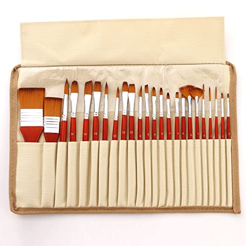 Pinsel-Set mit 24 Holzgriffen, Pinsel mit Leinen-Pinseletui, für Künstler, Amateure (Farbe: Beige) (Beige) von ZZXGIUFJGIRUJGR