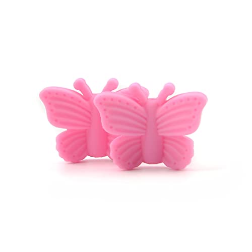 Silikonperlen für Schlüsselanhänger, 30 mm, mehrfarbig, Silikon-Schmetterling, lose Perlen, Damen, Perlenschmuck, dehnbare Perlen, DIY, Mutter, Schmuck, Halskette (Rosa) von ZZXGIUFJGIRUJGR