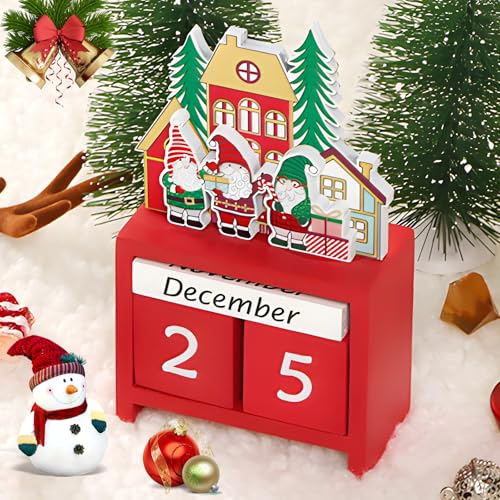 ZZXLOPEZ Adventskalender Kisten, Holz-Weihnachts-Countdown-Kalender, Countdown Holz Würfel, Weihnachtliche Holz Dekoration, Schreibtischdekoration, Countdown Bis Weihnachten, Weihnachtsmann von ZZXLOPEZ