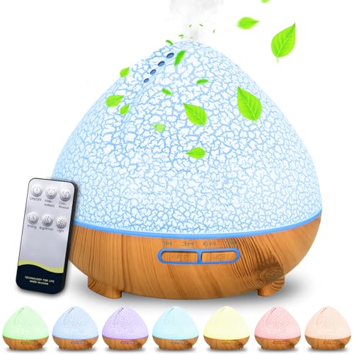 ZZXLOPEZ Aroma Diffuser, 500ml Aroma Diffuser für Duftöle, 7 Farben LED Mit 3 Timer-Einstellung, Diffuser mit Ätherische Öle, Warmweiß Licht Weiß Holzmaserung Diffusor für Zuhause Büro Oder Yoga von ZZXLOPEZ