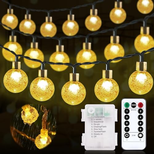 ZZXLOPEZ Lichterkette Außen, 12M 100LED Kugel Lichterkette mit 8 Modi, Batteriebetrieben Lichte Lichterketten, Wasserdicht IP65 Lichterketten, für Halloween Weihnachten Innen Draussen Hochzeit Party von ZZXLOPEZ