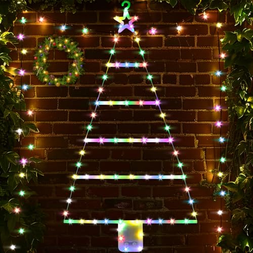 ZZXLOPEZ Weihnachtsbeleuchtung Außen Batterie, 90cm Weihnachtsbaum Leiter Lichterkette mit Fernbedienung, 8 Lichtmodi mit Timer,LED-Weihnachtsleiter-Lichter für Innen Außen Fensterdeko(Farbiges Licht) von ZZXLOPEZ