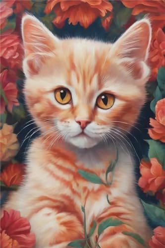 5D Diamant Painting Kits für Erwachsene, Diamant Malerei Bilder Katze Blume DIY Full Drill Cross Stitch Stickerei Kits, Malen nach Zahlen Anfänger Diamond Painting Set Home Wall Decor 60x90cm ZA-871 von Zaafeen