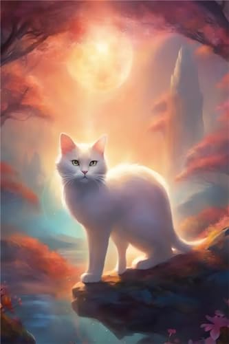 5D Diamant Painting Kits für Erwachsene, Diamant Malerei Bilder Mond Katze DIY Full Drill Cross Stitch Stickerei Kits, Malen nach Zahlen Anfänger Diamond Painting Set Home Wall Decor 40x60cm ZA-2532 von Zaafeen