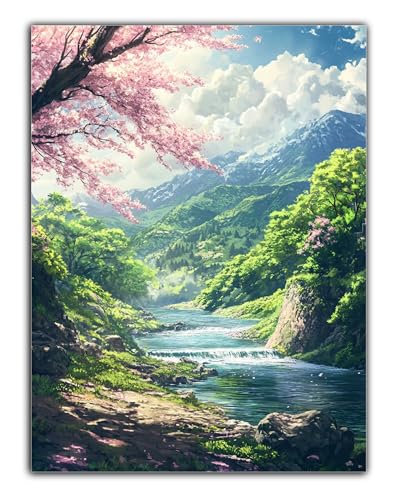 DIY Gebirge Diamond Painting Erwachsene Fluss Diamant Painting Bilder 30X40CM Diamond Painting Set für Erwachsene und Anfänger, 5D Mosaikherstellung Bastelset Frauen, Home Wall Decor, Geschenke Z6-689 von Zaafeen