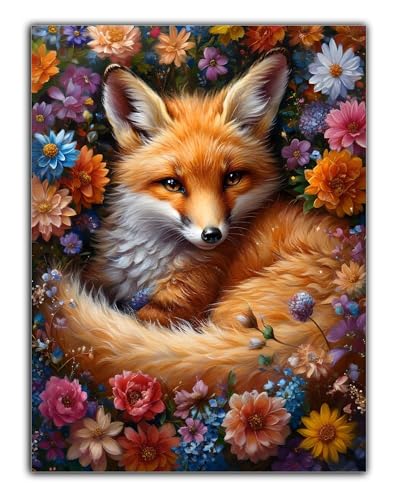 Diamond Painting Blume Diamond Painting Erwachsene, 5D Fuchs Diamant Painting Bilder Vollbohrer Mit Diamond Painting Zubehör, DIY Kristall Diamant Kreativ Bastelset Set für Room Decor 40X50CM Z6-79 von Zaafeen