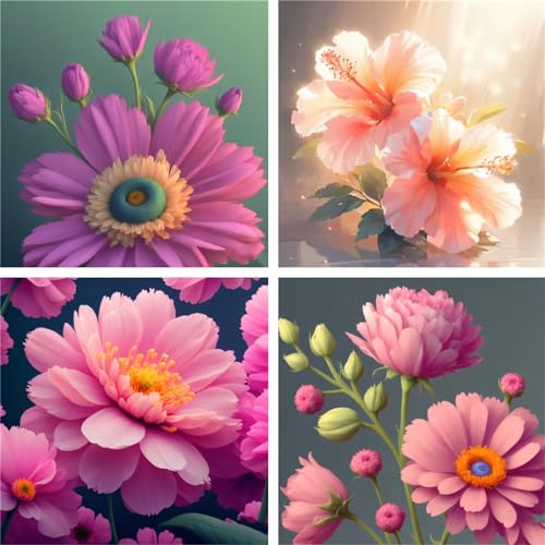 Diamond Painting Blume set, 4 Pack Diamond Painting Erwachsene 5D Full Drill Eckige Klein Diamant Painting Bilder Blume, DIY Diamanten Painting Malen Nach Zahlen, für Zimmer Wanddekor 10x10cm ZF-555 von Zaafeen