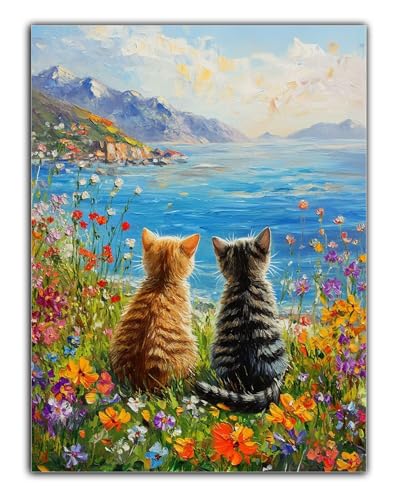 Diamond Painting Meer Diamond Painting Erwachsene, 5D Katze Diamant Painting Bilder Vollbohrer Mit Diamond Painting Zubehör, DIY Kristall Diamant Kreativ Bastelset Set für Room Decor 20X30CM Z6-676 von Zaafeen