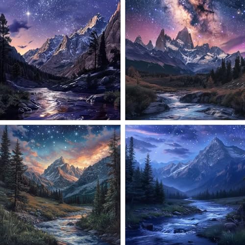 Diamond Painting sternenklarer set,4 Pack Diamond Painting Erwachsene 5D Full Drill Eckige Klein Diamant Painting Bilder Landschaft,DIY Diamanten Malen Nach Zahlen,für Zimmer Wanddekor 45x45cm Z1495 von Zaafeen