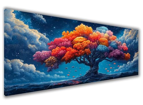 Malen Nach Zahlen Erwachsene Baum, Wolken Malen Nach Zahlen Kinder Anfänger, DIY Handgemalt Ölgemälde Erwachsene Bastelset mit Pinsel und Acrylpigment, Wanddeko, Geschenke für Männer 100x200cm Z6-186 von Zaafeen