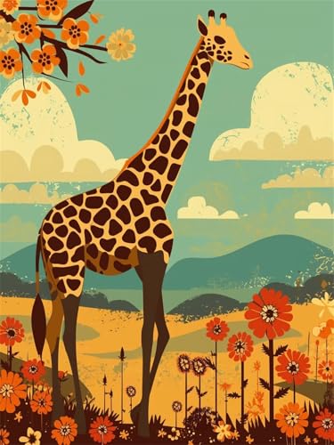 Malen Nach Zahlen Erwachsene Giraffe, DIY Ölgemälde Kit für Anfänger, Blume Malen Nach Zahlen, Malen Nach Zahlen kinder mit Pinseln und Acrylfarbe, Bastelset Erwachsene, 45x60cm (Rahmenlos) Z4-495 von Zaafeen