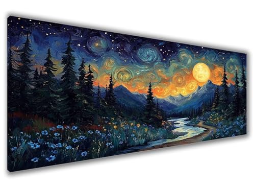 Malen Nach Zahlen Erwachsene Mond Paint by Numbers Berg Malen Nach Zahlen Kinder Anfänger, DIY Handgemalt Ölgemälde Erwachsene Bastelset mit Pinsel und Acrylpigment, Geschenke Männer 100x200cm Z6-173 von Zaafeen