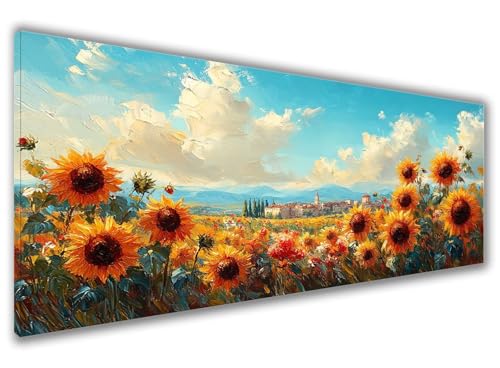 Malen Nach Zahlen Erwachsene Wolke Paint by Numbers Sonnenblume Malen Nach Zahlen Kinder Anfänger, DIY Handgemalt Ölgemälde Erwachsene Bastelset mit Pinsel und Acrylpigment, Geschenke 60x120cm Z6-161 von Zaafeen