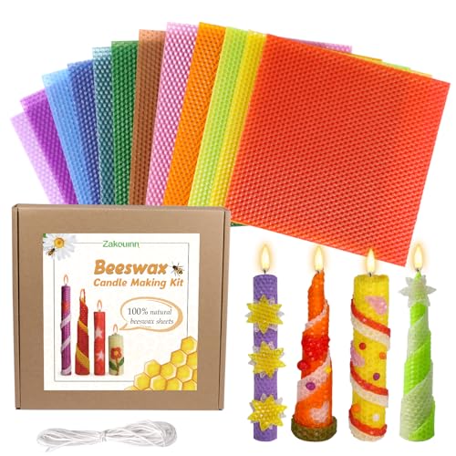 Zakouinn Bienenwachs-Kerzenherstellungsset für Kinder - 12 leuchtende Farben, Bienenwachsblätter zur Kerzenherstellung, Bienenwachskerzen-DIY-Kit für Erwachsene (Licht) von Zakouinn