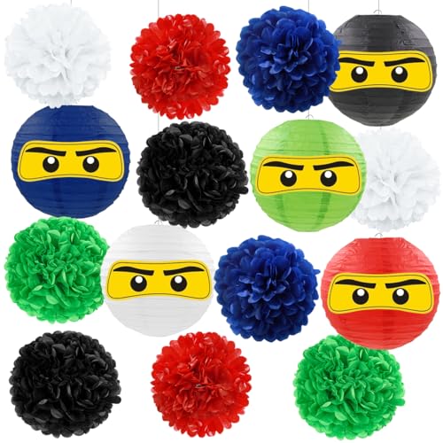 Deko Kindergeburtstag, Papierlaternen Aufkleber Pom Poms, 21 Pcs Party Deko Balloons For Kinder, Krieger Party Supplies, Geburtstag Baby Shower von Zaloife